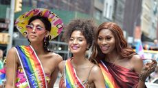 Mj Rodriguez, Indya Moore and Dominique Jackson attend Pride March - WorldPride NYC 2019 on June 30, 2019 in New York City