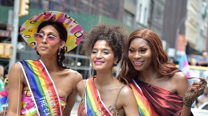 Mj Rodriguez, Indya Moore and Dominique Jackson attend Pride March - WorldPride NYC 2019 on June 30, 2019 in New York City