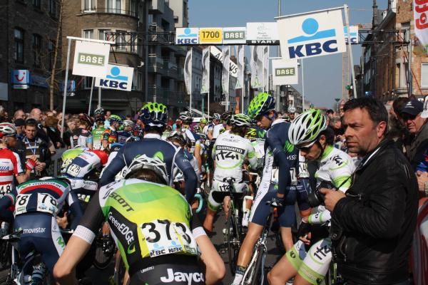 For the road. The peloton ready for the start of Dwars Door Vlaanderen.