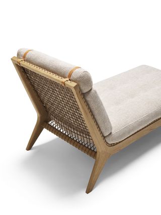 Knoll daybed in wood with beige textile upholstery, back view