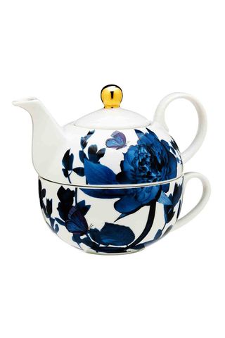 blue floral tea pot