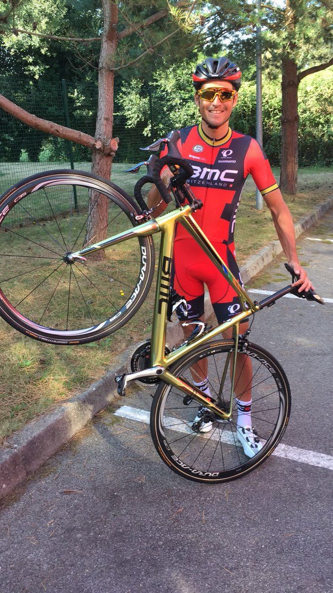 Greg Van Avermaet shows of his new bike