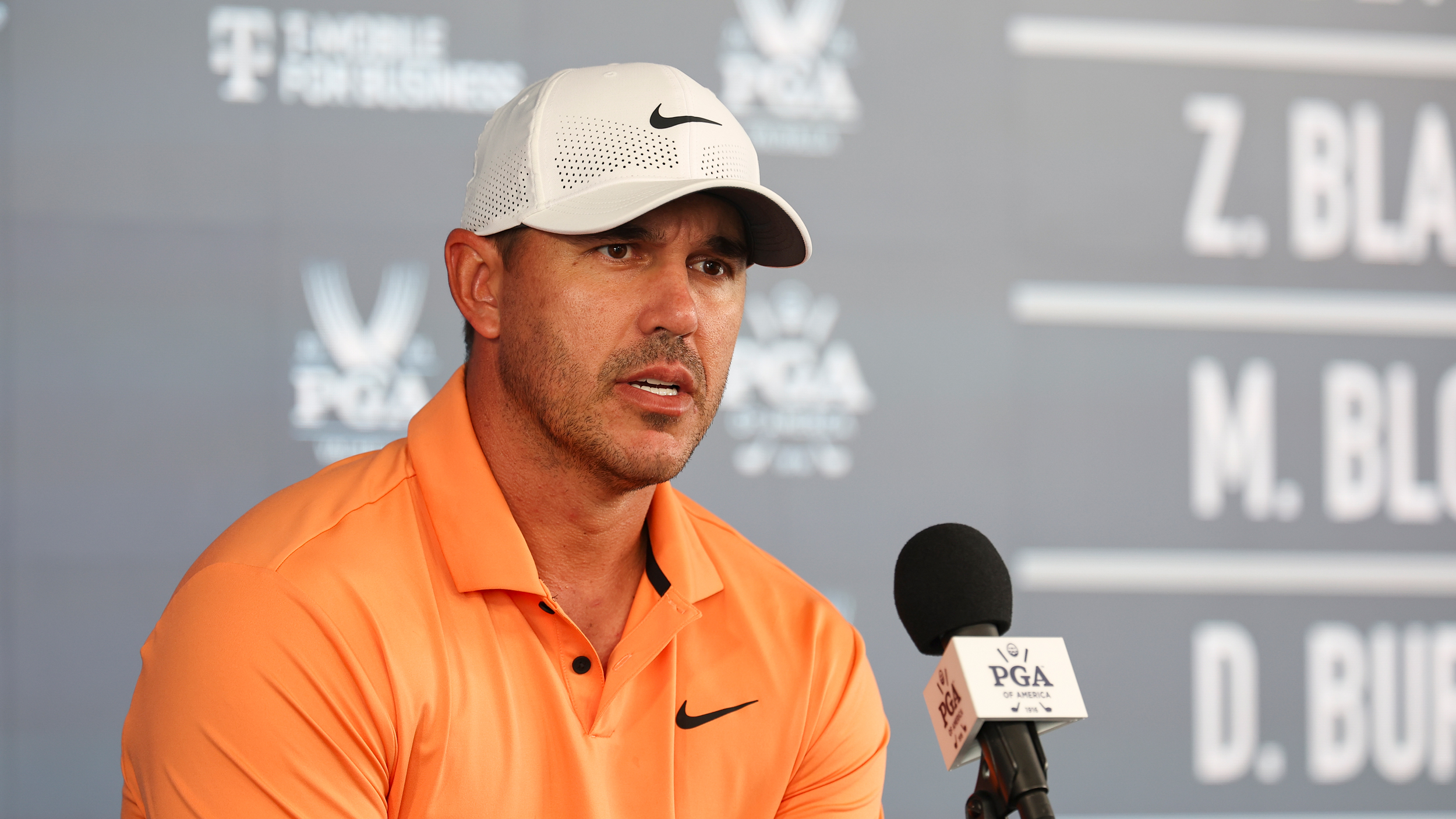 Brooks Koepka speaks during a 2025 PGA Championship press conference