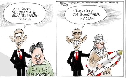 Obama cartoon Word Nukes Iran North Korea