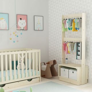 kids room with white coloured cloth shelves