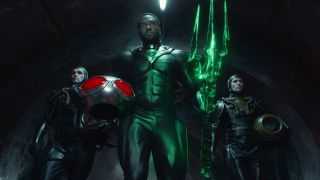 Yahya Abdul-Mateen II's Black Manta surrounded by henchmen in Aquaman and the Lost Kingdom