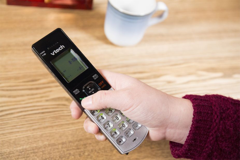 This VTech cordless phone&rsquo;s screen and buttons are backlit green and can be difficult to see in some lighting conditions.