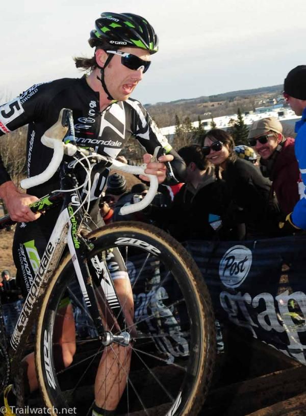 Jamie Driscoll (Cannondale) running the stairs on lap three