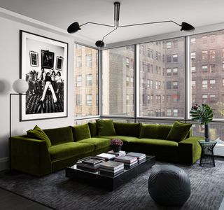 lime green sofa in new york apartment
