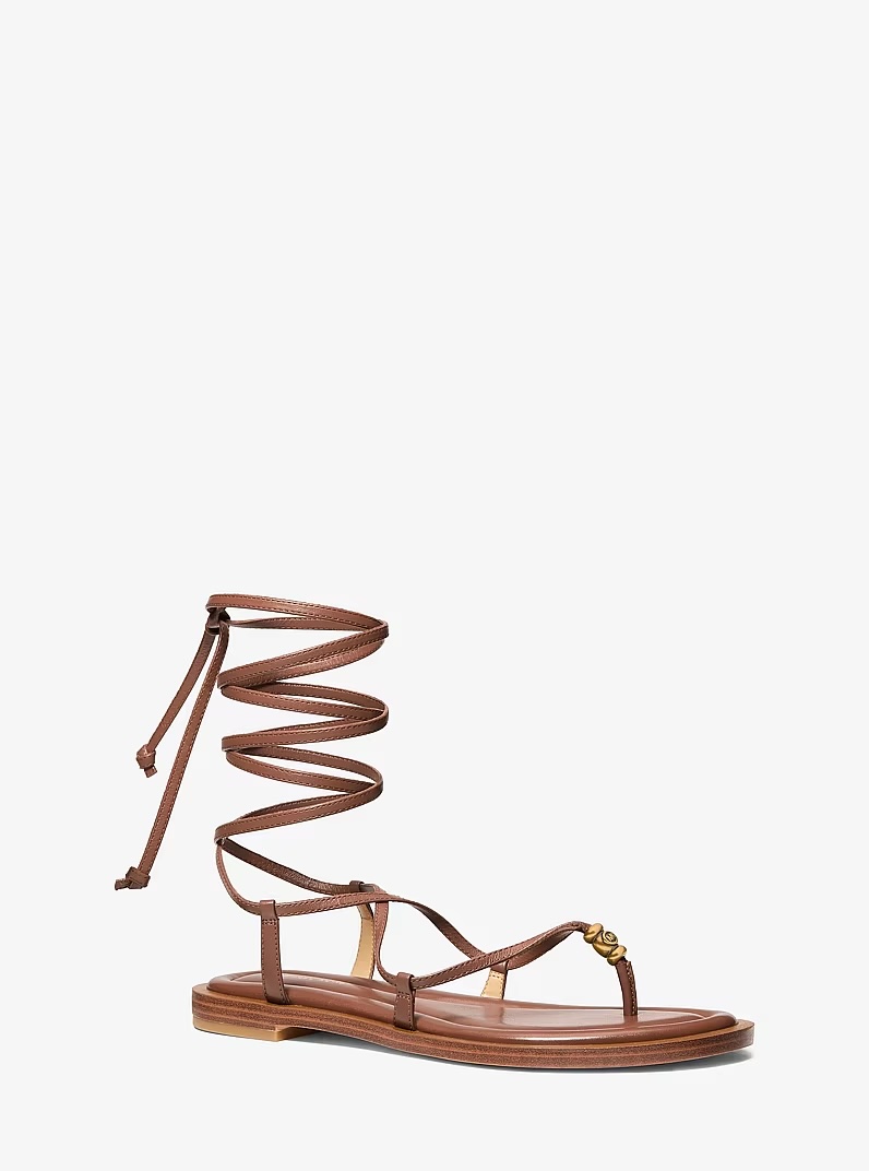 Michael Kors, Khloe Embellished Leather Lace-Up Sandal