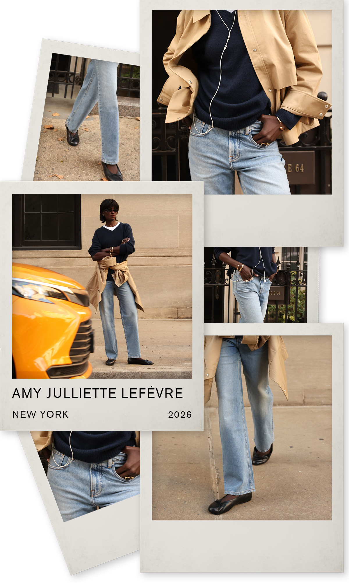 jeans outfits in stylish cities: Amy Julliette Lefe&amp;#769;vre wears a black jumper, blue jeans and loafers in NYC