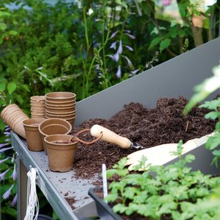 Compost on potting table