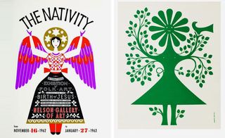 Poster for ’The Nativity’ exhibition of folk art and a green Daisy Face, Environmental Enrichment Panel