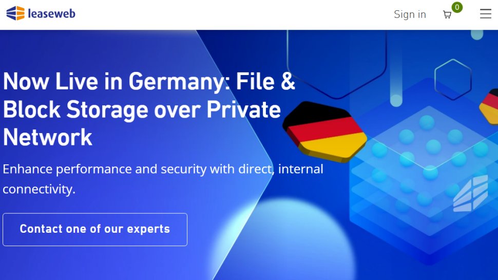 Website screenshot of Leaseweb (September, 2025)