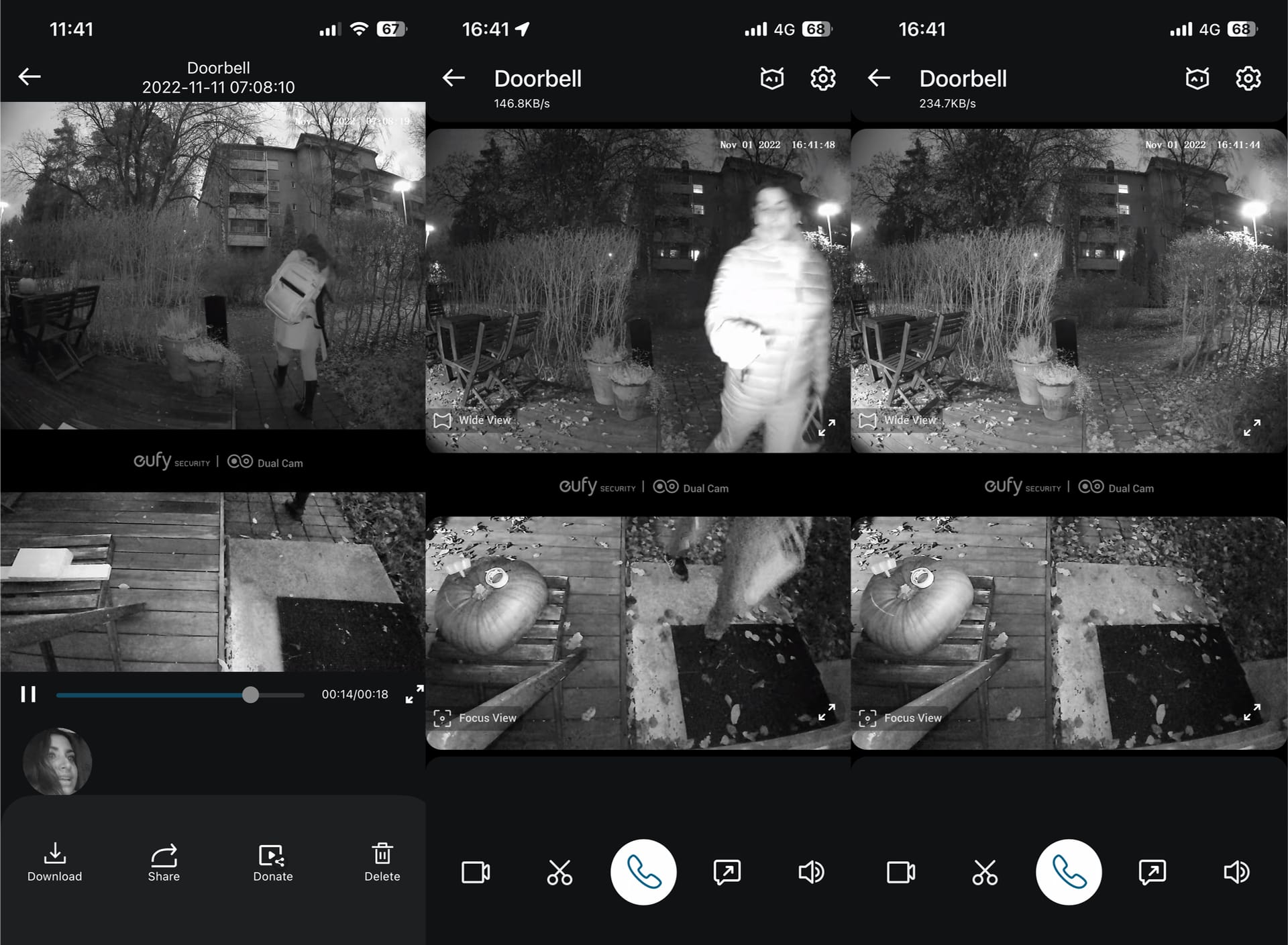 Bildexempel kvällstid från Eufy Video Doorbell Dual
