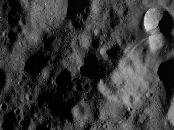 This image of the giant asteroid Vesta was obtained by NASA's Dawn spacecraft in the evening Nov. 27 PST (early morning Nov. 28, UTC), as it was spiraling down from its high altitude mapping orbit to low altitude mapping orbit. Low altitude mapping orbit is the closest orbit Dawn will be making, at an average of 130 miles (210 kilometers) above the giant asteroid's surface.