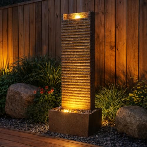 Teamson Home Ridged Texture Outdoor Water Fountain&amp;ndash;warm Glow Lighting With Built-In Electric Pump &amp;amp; Simple Setup, Brown