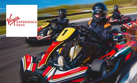Virgin experience days logo top left with an action shot of 3 people in go karts