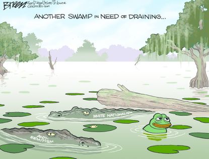 Political cartoon U.S. white nationalism draining the swamp