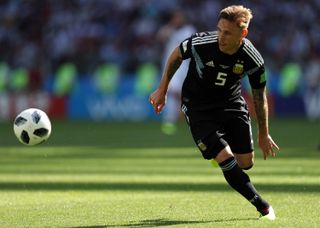 Lucas Biglia in action for Argentina against Iceland at the 2018 World Cup.