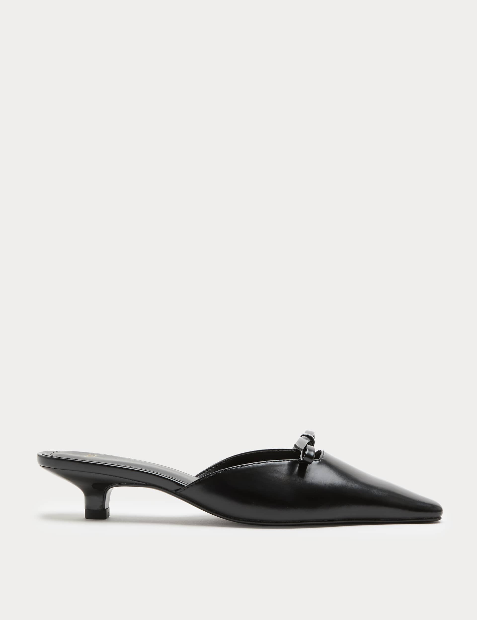Bow Detail Kitten Heel Square Toe Mules