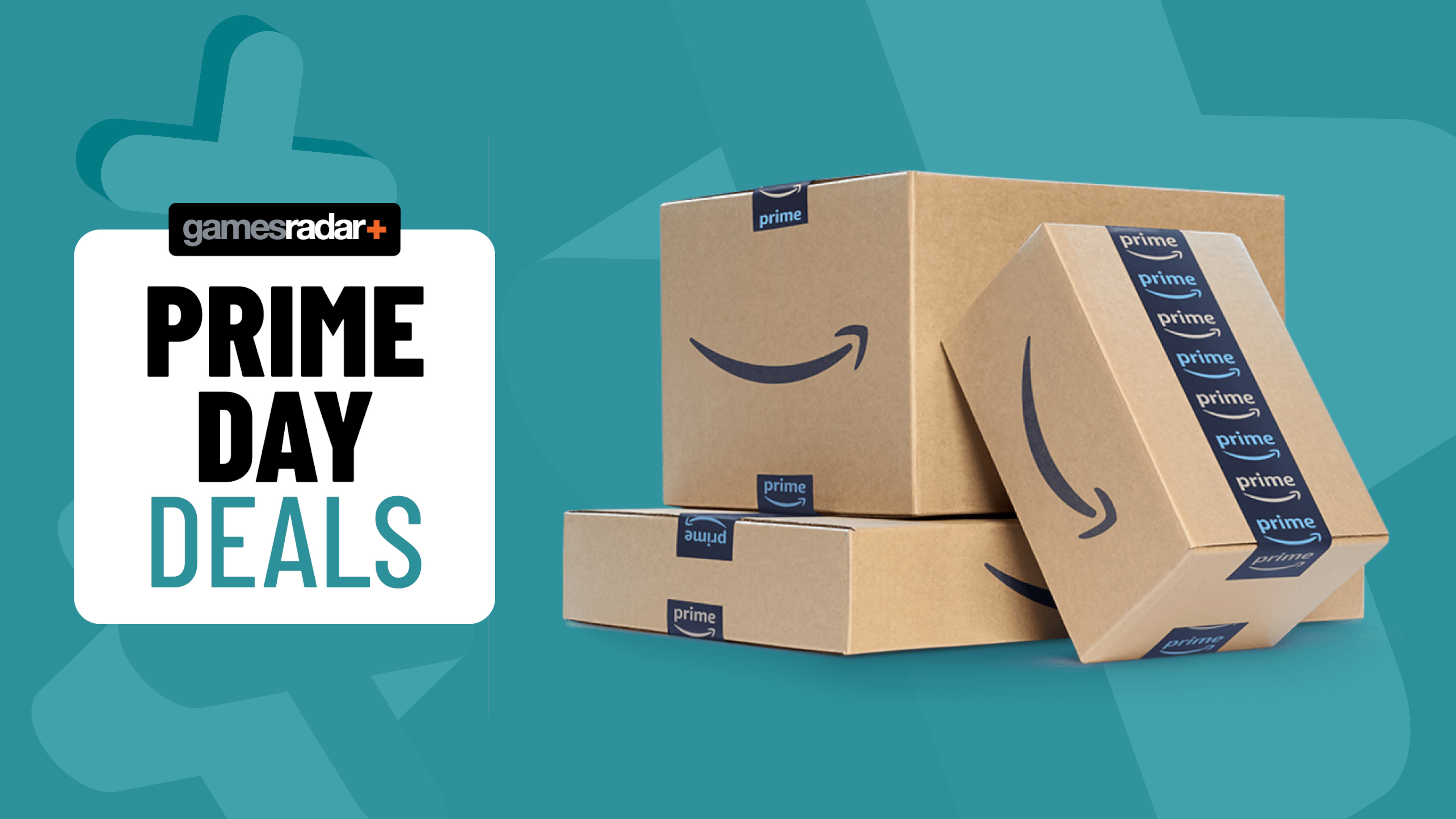 Amazon Prime boxes on a blue background with GamesRadar+ Prime Day deals badge