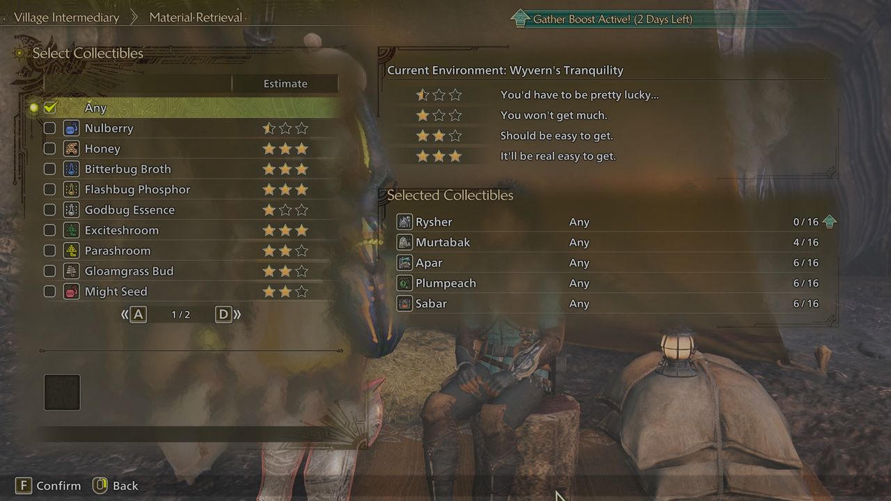 Monster Hunter Wilds material farm - Item selection