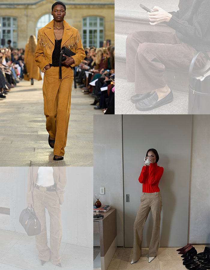 Women in suede pant outfits