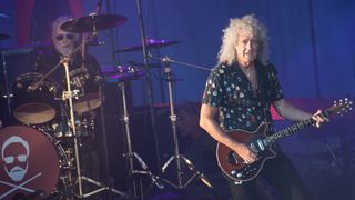 Musician Roger Taylor and Brian May of Queen perform on stage during TRNSMT Festival Day 4 at Glasgow Green on July 6, 2018 in Glasgow, Scotland