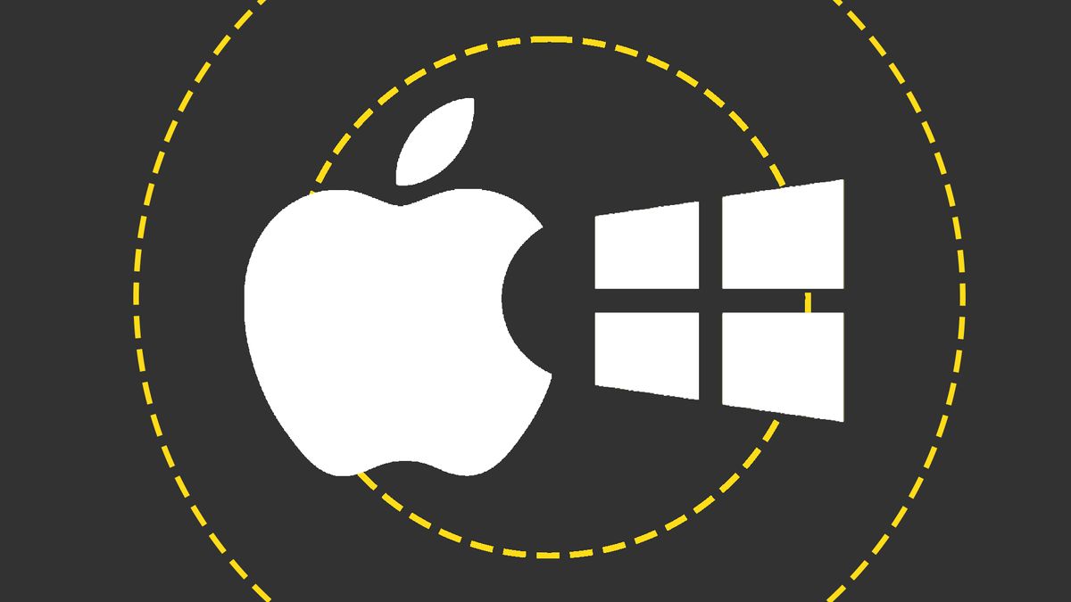 Apple and Windows logos appearing together in the same frame, stylised in IT Pro&amp;#039;s yellow-black-white colour scheme