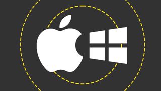 Apple and Windows logos appearing together in the same frame, stylised in IT Pro's yellow-black-white colour scheme