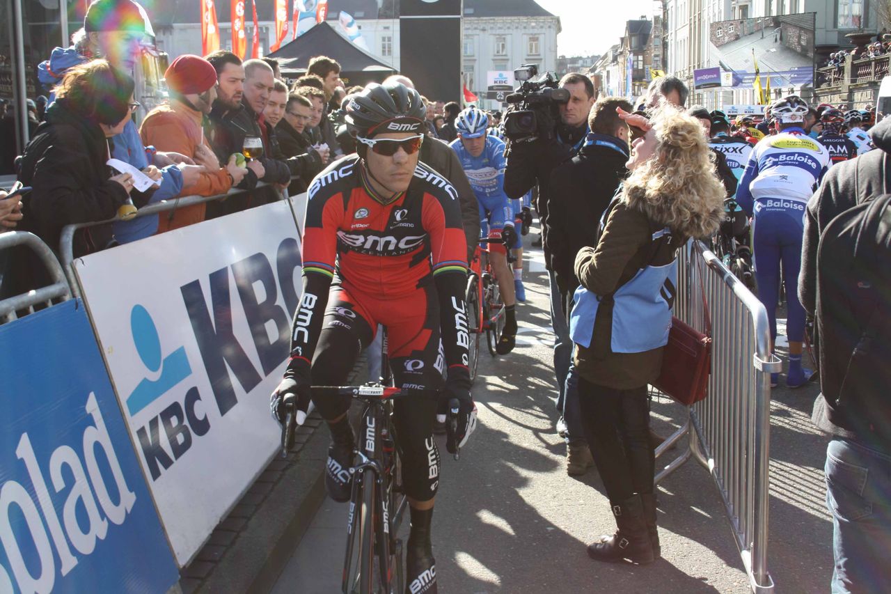 Philippe Gilbert (BMC) reports for duty at Omloop Het Nieuwsblad.