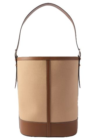 Leather-Trimmed Twill Bucket Bag