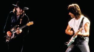Beck performs with Stevie Ray Vaughan in 1989.