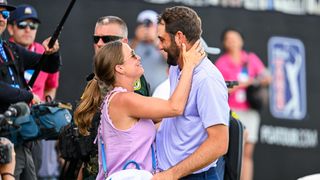 Meredith Scheffler embraces husband Scottie after his win at the Arnold Palmer Invitational