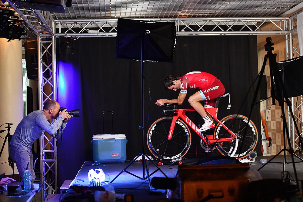 Baptiste Planckaert takes a spin on his time trial bike