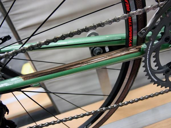 The stainless steel tubing won't corrode so Chris King leaves a clear window on his personal bike that shows the heat-treated raw color.