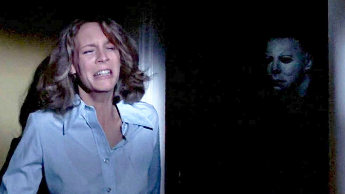 Laurie Strode and Michael Myers still from Halloween 1978 film 