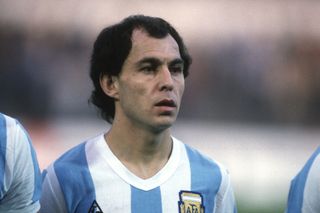 Ricardo Bochini pictured ahead of Argentina's friendly against Belgium in 1984.