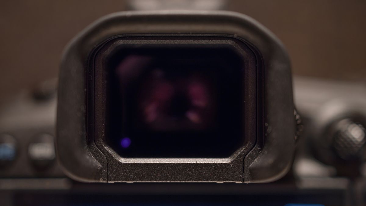 Close up of the Canon EOS R5 Mark II electronic viewfinder