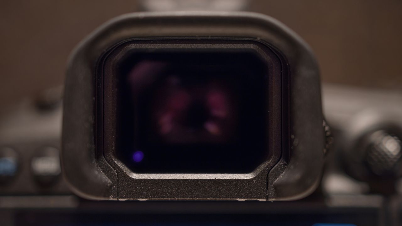 Close up of the Canon EOS R5 Mark II electronic viewfinder