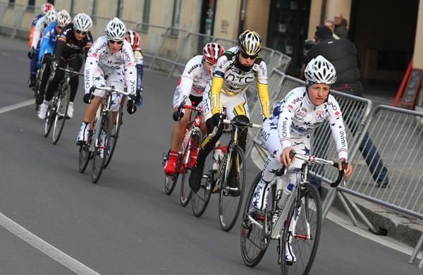 All strung out: The peloton speed towards the finish