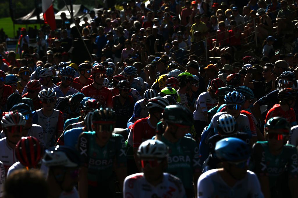 MONTREAL QUEBEC SEPTEMBER 11 Detail view of the peloton pthe 11th Grand Prix Cycliste de Montreal 2022 a 221km one day race from Montreal to Montreal GPCQM WorldTour on September 11 2022 in Montreal Quebec Photo by Dario BelingheriGetty Images