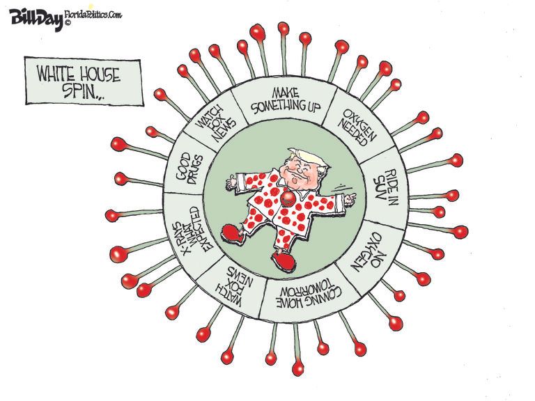 Political Cartoon U.S. Trump COVID White House spin