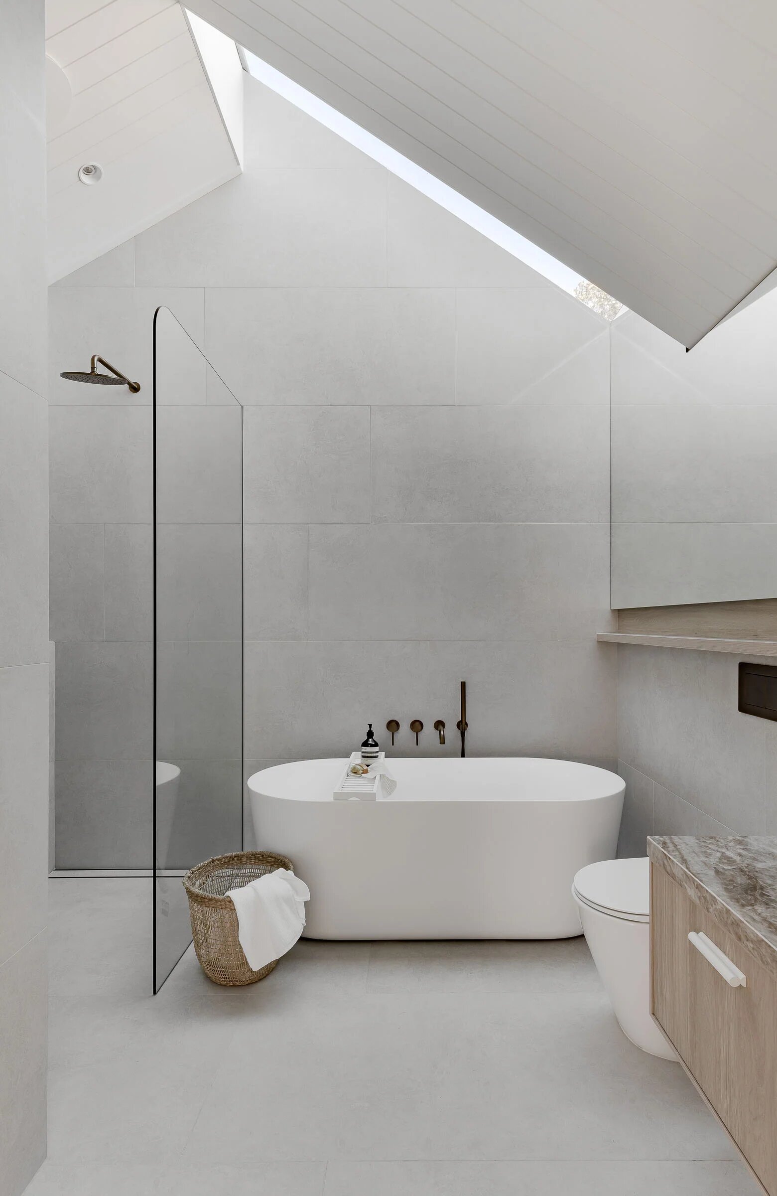 Gray bathroom with tub