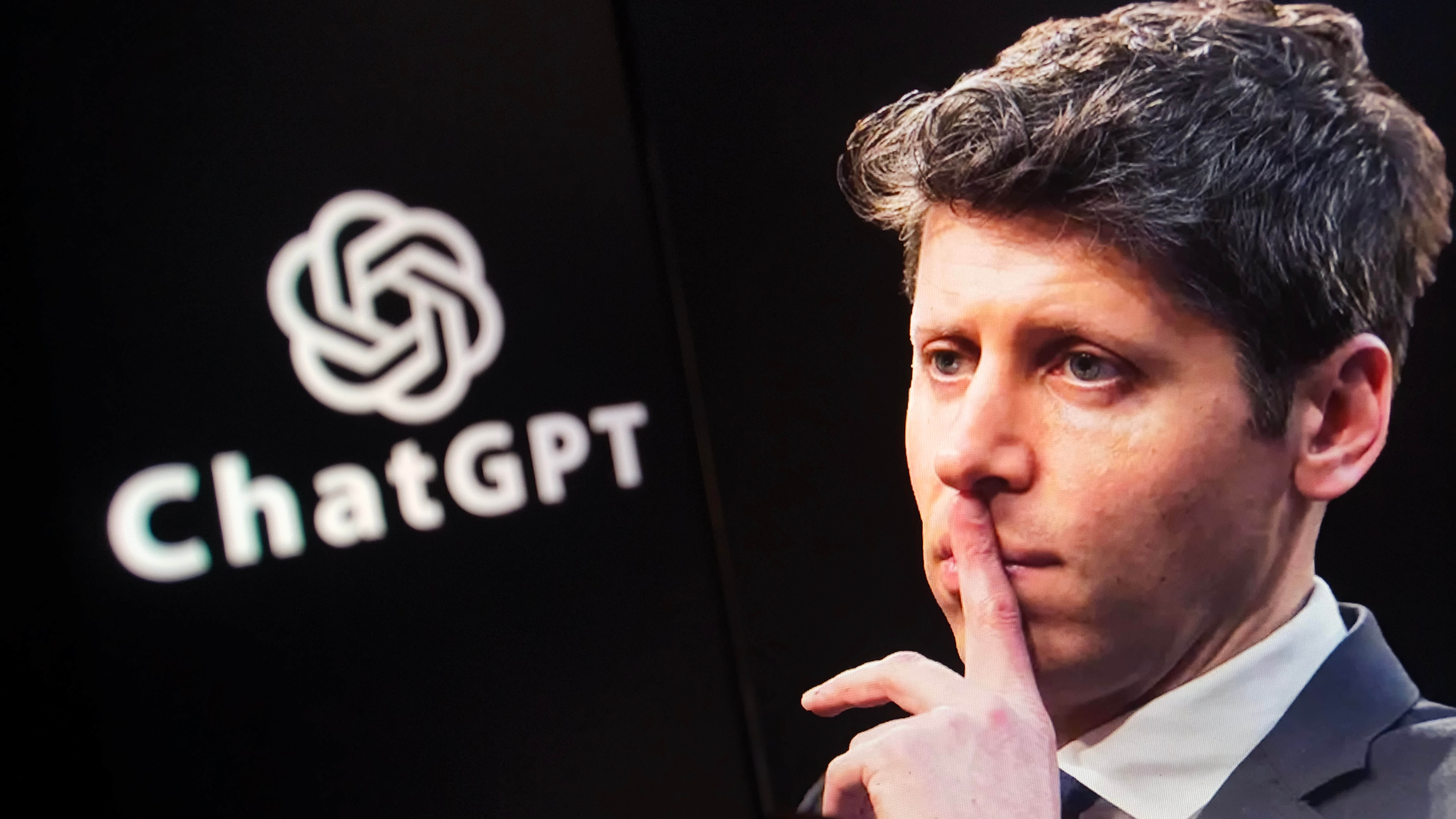 Sam Altman and ChatGPT logo.