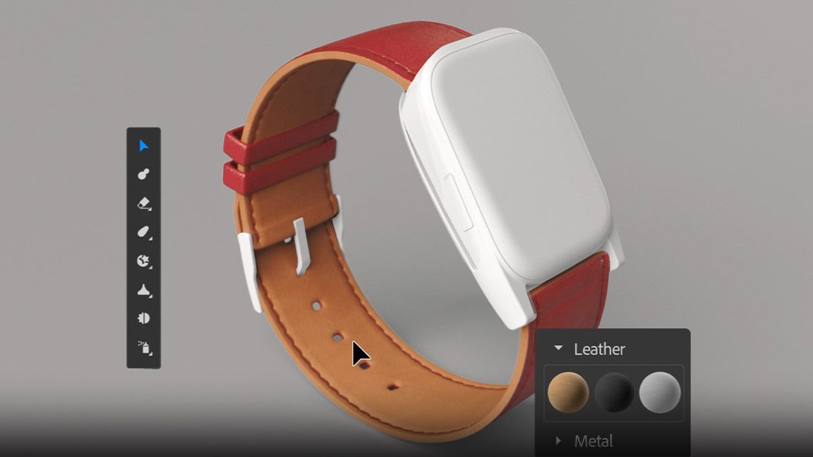 Adobe Firefly explained; a render of a watch with a leather texture