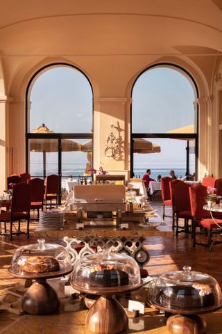 The La Posta Vecchia Hotel dining room with view to sea