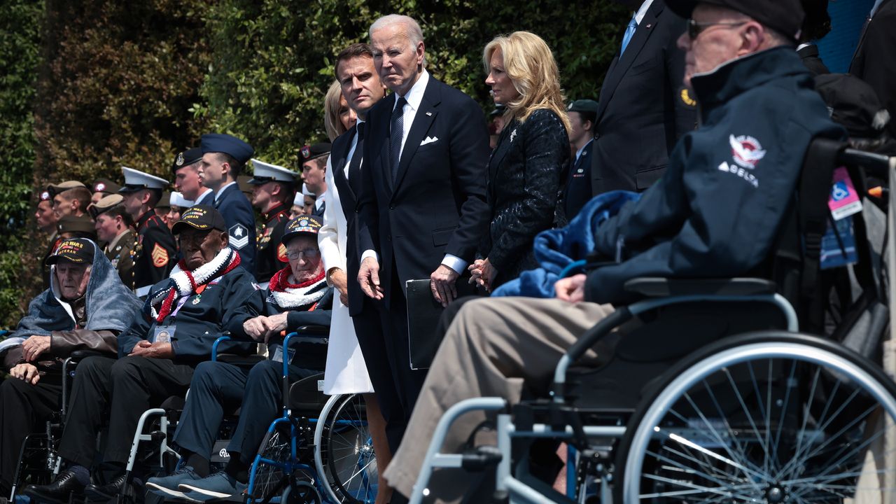 President Joe Biden and French President Emmanuel Macron at D-Day commemoration