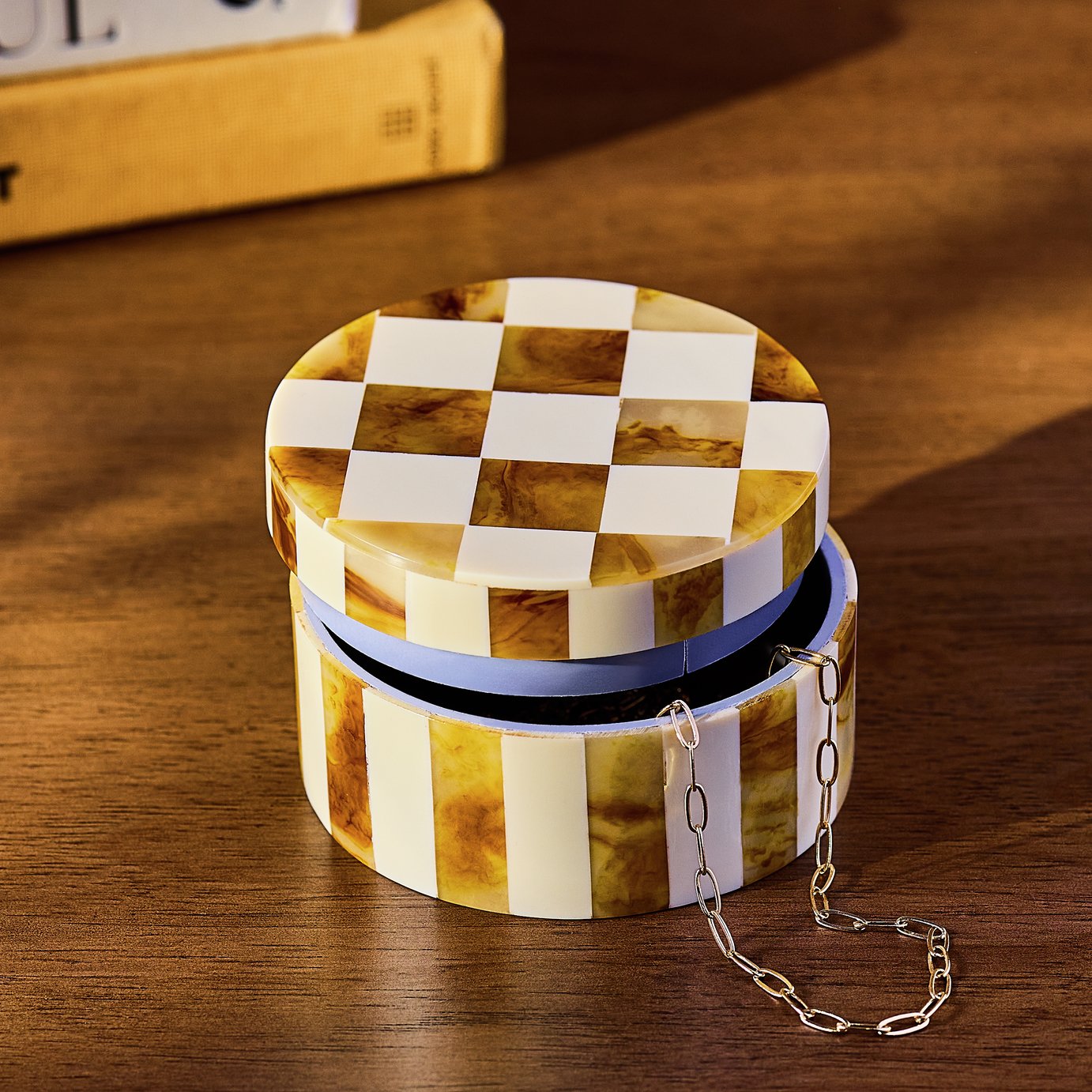 Habitat Checkered Round Trinket Box - Brown &amp;amp; Cream